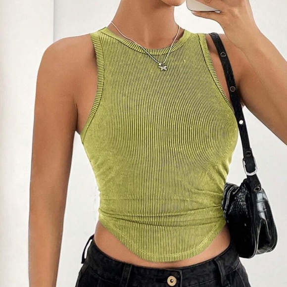 035 Lime Green Ribbed Crop Tank Top - Picture 1 of 3